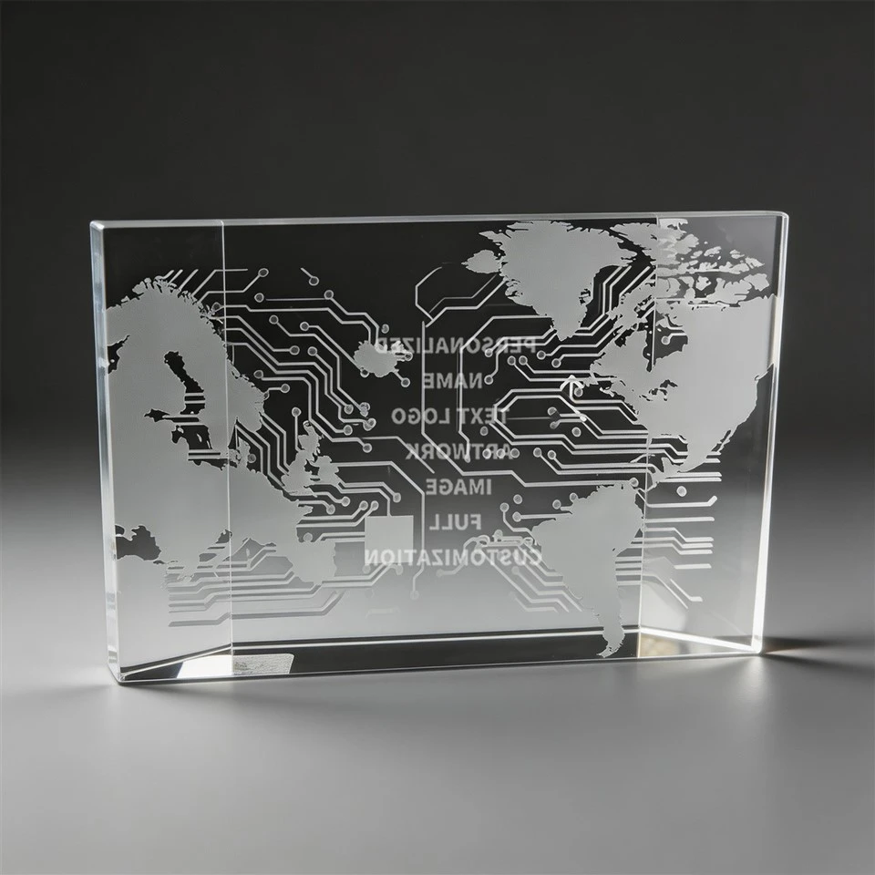 Trapezoid Crystal 3D Technology Display Block high quality